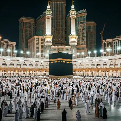 Masjidil Haram saat golden hour dengan jamaah yang khusyuk