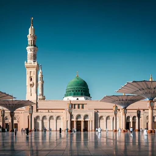 Masjid Nabawi di Madinah dengan kubah hijau